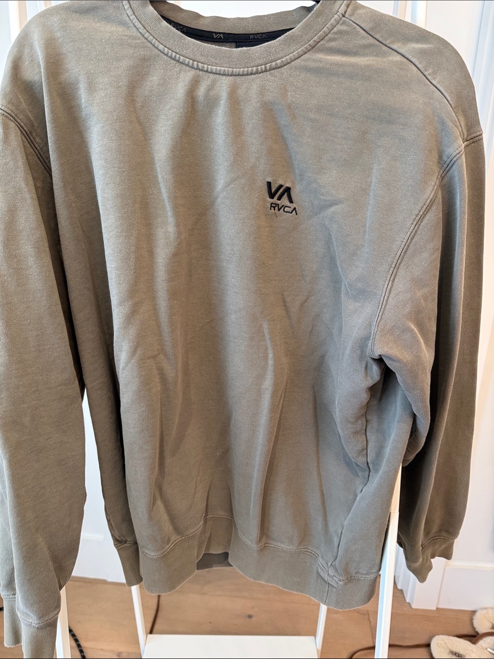 RVCA Olive Crewneck Sweatshirt with Black Logo